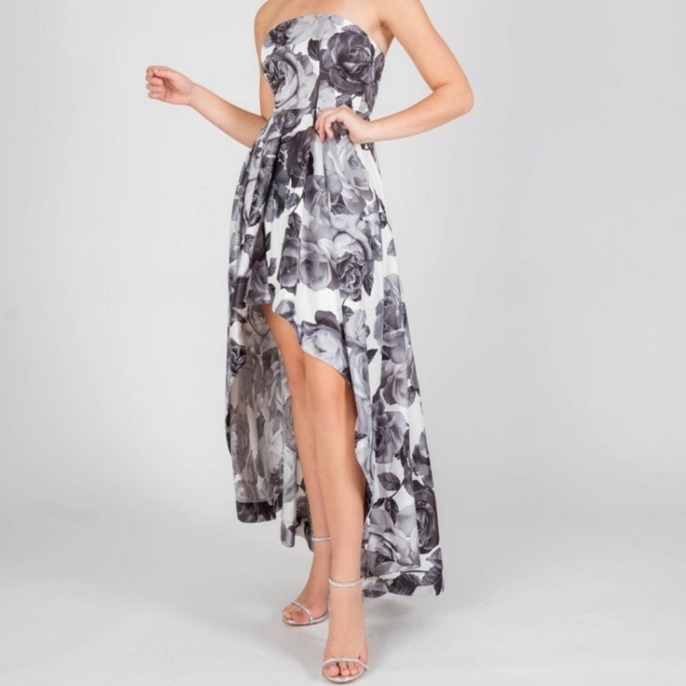NWT Speechless Floral-Printed High-Low Satin Twill Ball Gown